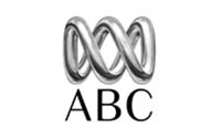 The image shows the logo of ABC, consisting of a silver metallic design resembling three interwoven loops or ellipses. Below the design, the letters "ABC" are displayed in a bold, black serif font. The design is set against a plain white background.