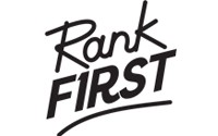 Bold black text on a white background that reads "Rank FIRST" in a stylized, handwritten font. The word "Rank" is slightly angled to the left, and the word "FIRST" is capitalized and underlined.