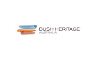 Logo of Bush Heritage Australia. The logo features three horizontal shapes resembling painted brush strokes in blue, orange, and brown on the left. The words "BUSH HERITAGE AUSTRALIA" are written to the right in uppercase black letters.