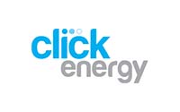 The image shows the logo of Click Energy. The word "click" is written in lowercase blue letters with three small blue dots over the letter "i." The word "energy" is in lowercase gray letters and positioned below "click." The background is white.