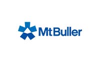 Logo of Mt Buller featuring a blue six-pointed snowflake design on the left, with the text "Mt Buller" in blue next to it.