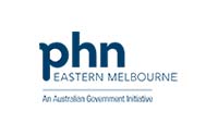 Logo of PHN Eastern Melbourne with the text "PHN Eastern Melbourne" in bold, uppercase lettering below it, and the caption "An Australian Government Initiative" underneath. The background is white, and the text is in dark blue.