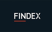 The image shows a dark background with the word "FINDEX" written in bold, white capital letters in the center. A short red underline is placed under the first part of the text.