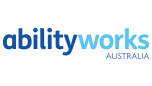 Logo of Ability Works Australia, featuring the name "abilityworks" in lowercase blue and light blue lettering, placed on a white background with the word "AUSTRALIA" in smaller capital letters to the lower right.