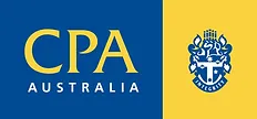 The image features the logo of CPA Australia. On the left is a blue background with "CPA" in large yellow letters and "Australia" in smaller yellow text beneath. On the right is a yellow background with the CPA Australia crest, which includes a shield and various symbols.