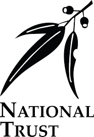 Black and white logo of the National Trust featuring a stylized branch with leaves and berries alongside the text "National Trust" beneath it.