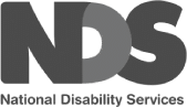 Logo of National Disability Services (NDS) in grayscale. The acronym "NDS" is written in bold, large letters, with the words "National Disability Services" underneath in smaller text.