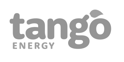 The image shows the logo of Tango Energy. The word "tango" is written in lowercase, bold letters, with a small accent mark on the "o". The word "ENERGY" appears below in uppercase letters. The logo is in grayscale.